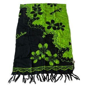 Green And Black Floral Beach Sarong Scarf